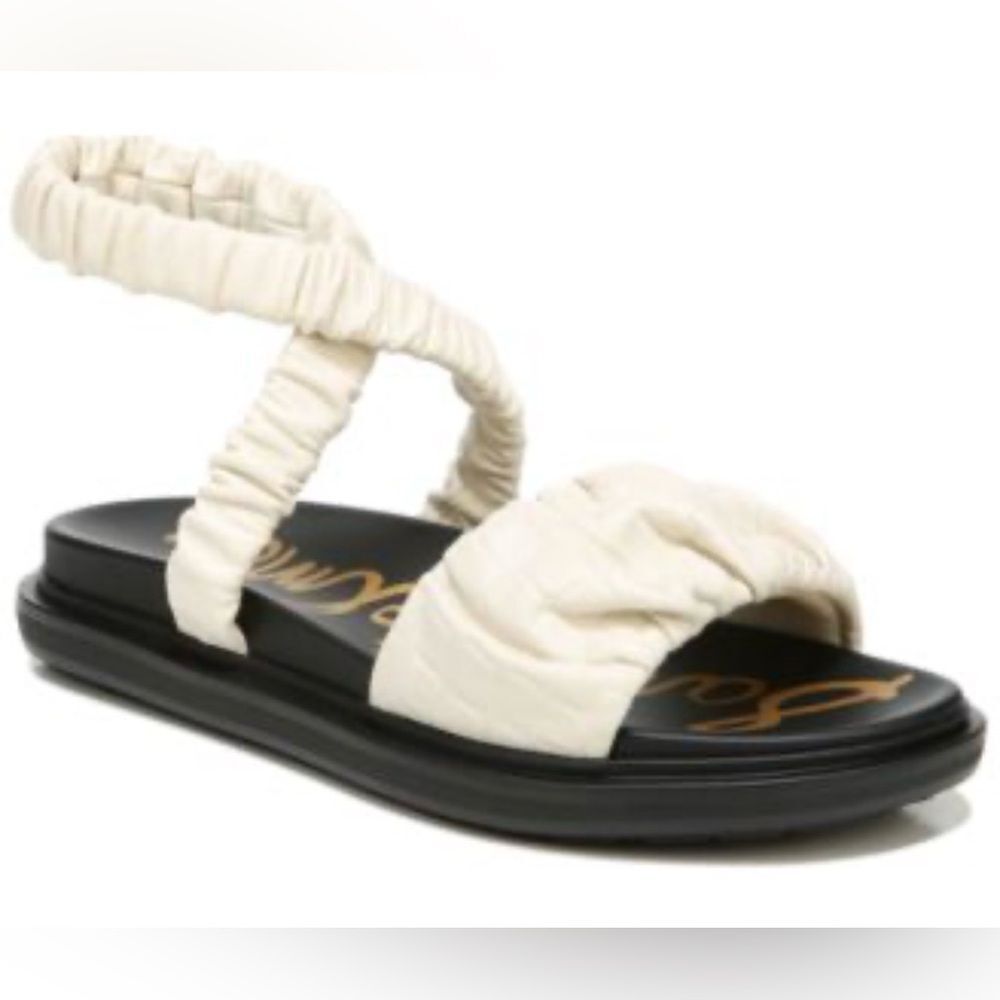 Sam Edelman Velma Ruched Ankle Stretch Strap Sandal Ivory ~Size 9, EU 39
